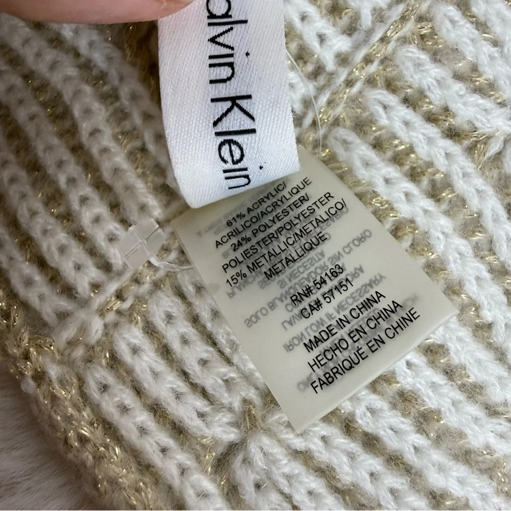 Calvin Klein Cream and Gold Knit‎ Wrap Scarf